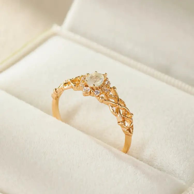 Bague Pierre de Lune Fleur de Lune Argent Plaqué Or - Biloria