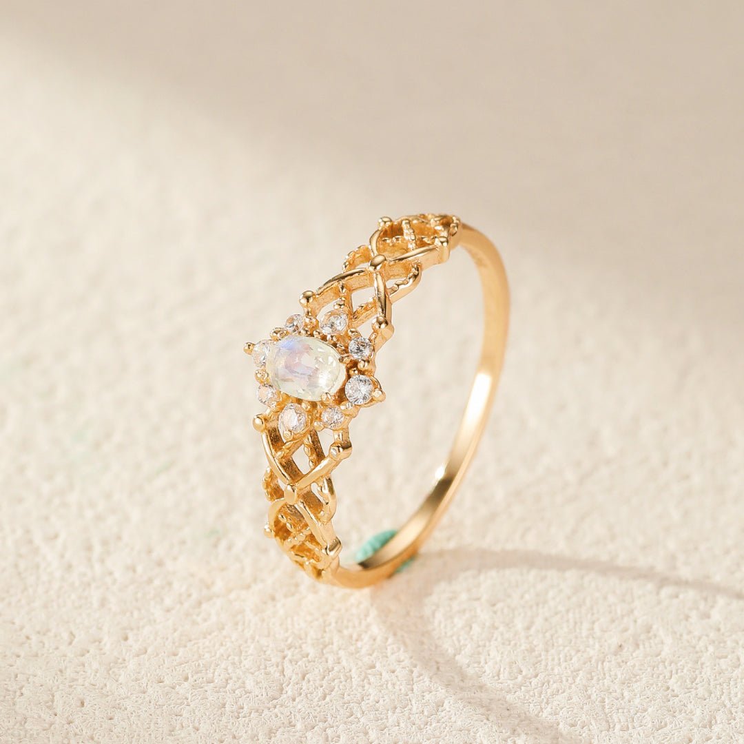 Bague Pierre de Lune Fleur de Lune Argent Plaqué Or - Biloria