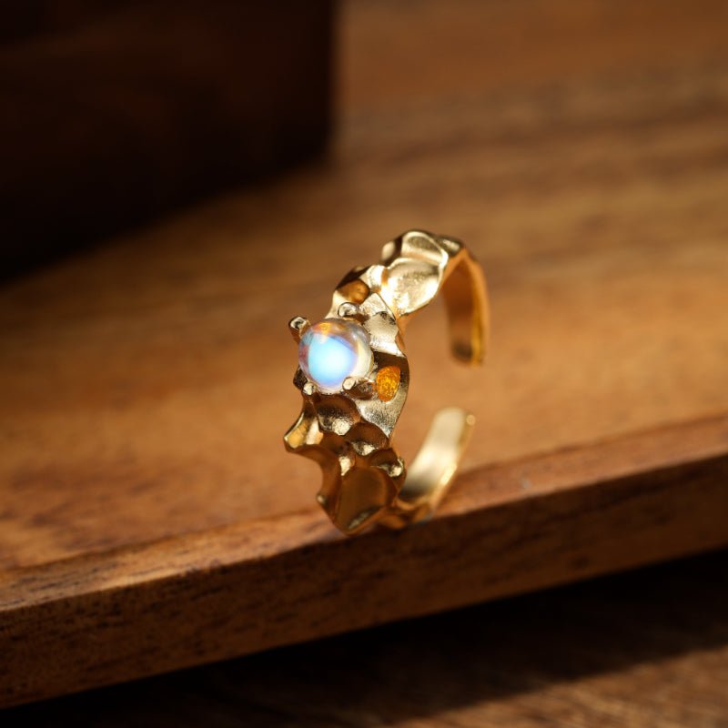 Bague Pierre de Lune Jardin de Lumière, Argent Plaqué Or - Biloria