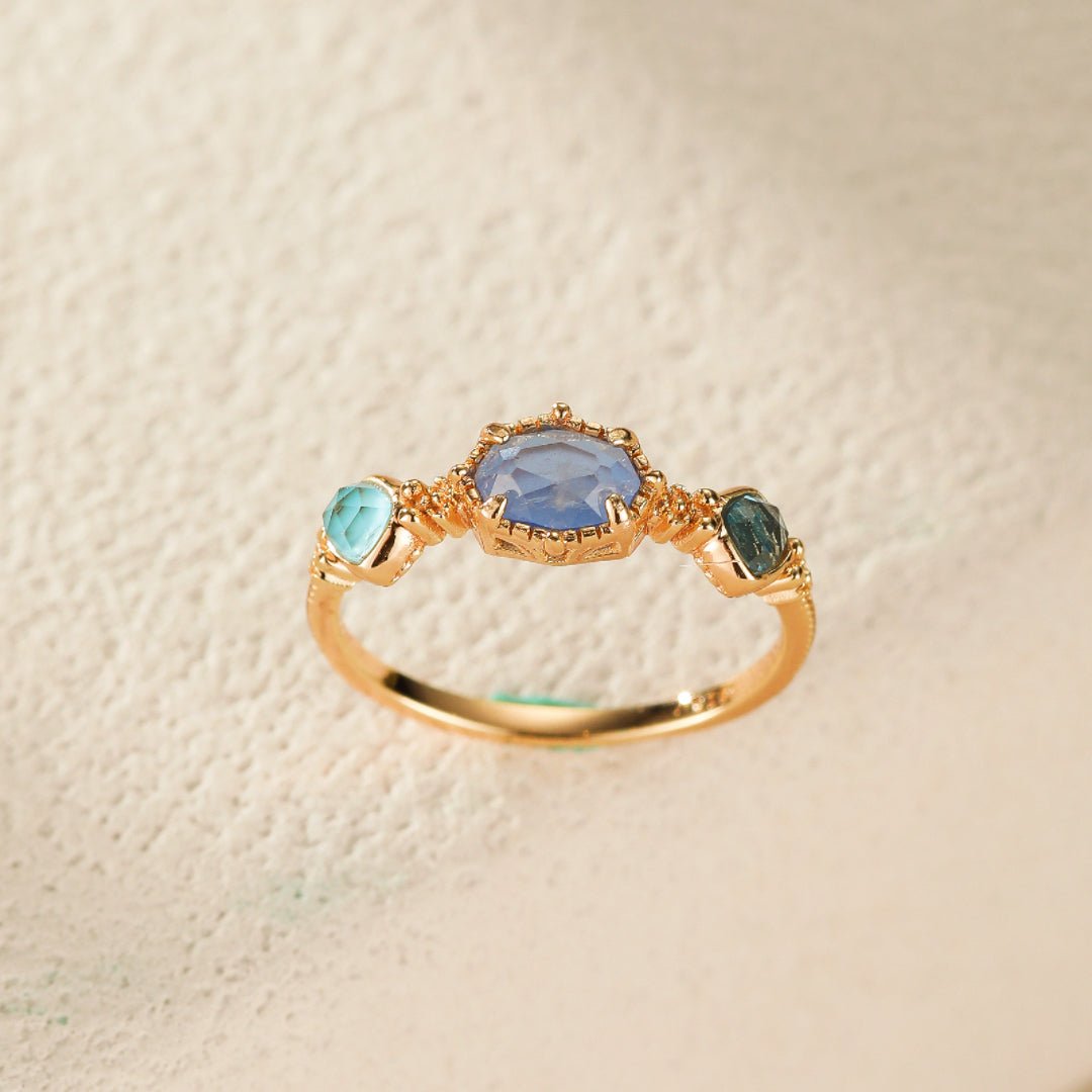 Bague Pierre de Lune Luna – Argent Plaqué Or, Bijou Spirituel - Biloria