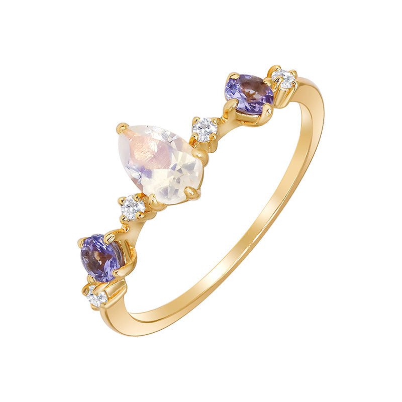 Bague Pierre de Lune Tanzanite Zircon - Argent Plaqué Or - Biloria