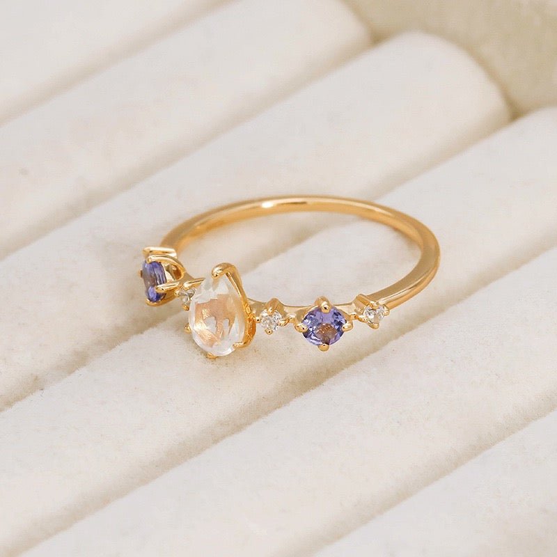 Bague Pierre de Lune Tanzanite Zircon - Argent Plaqué Or - Biloria