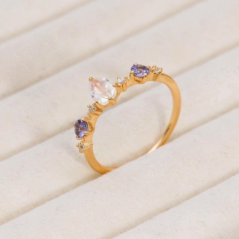 Bague Pierre de Lune Tanzanite Zircon - Argent Plaqué Or - Biloria