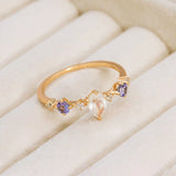 Bague Pierre de Lune Tanzanite Zircon - Argent Plaqué Or - Biloria