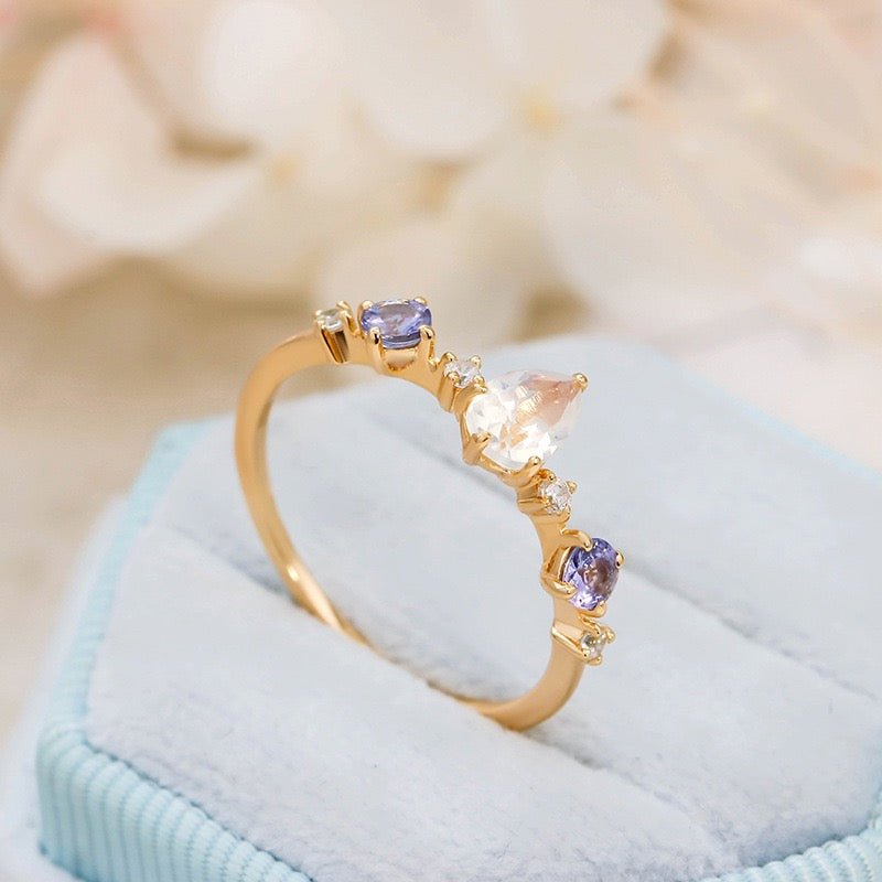 Bague Pierre de Lune Tanzanite Zircon - Argent Plaqué Or - Biloria