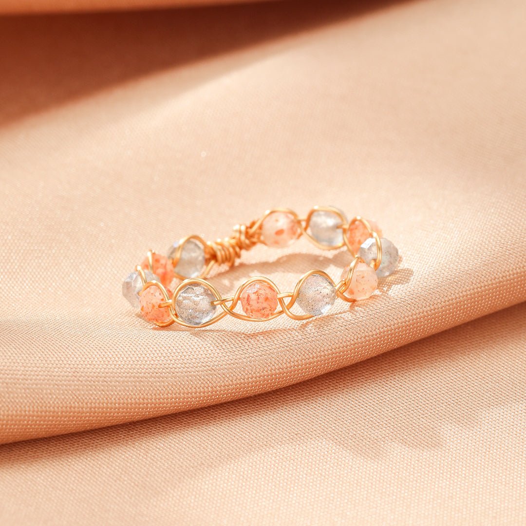 Bague Pierre de Soleil et Pierre de Lune en Laiton Doré - Biloria