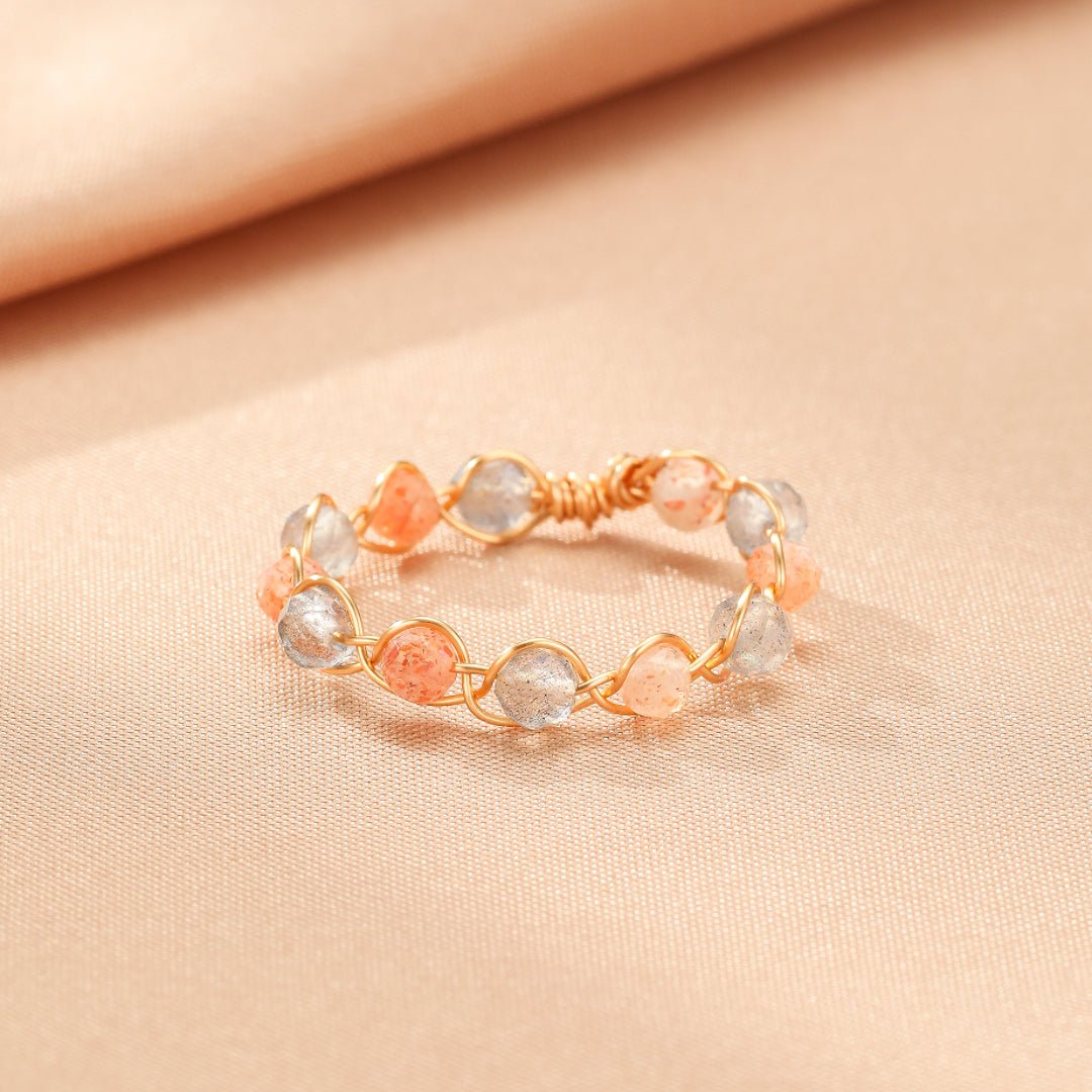 Bague Pierre de Soleil et Pierre de Lune en Laiton Doré - Biloria