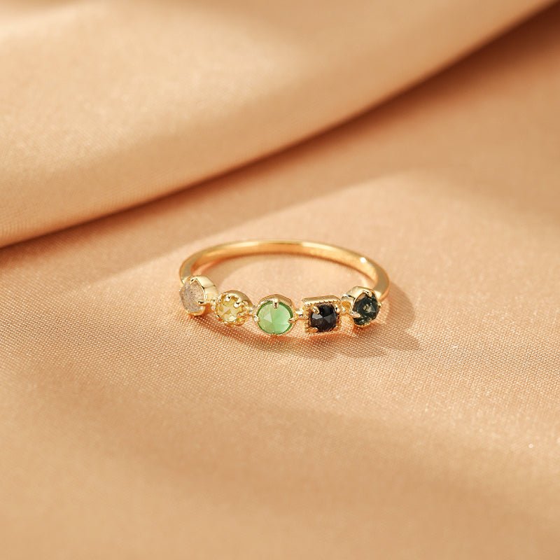 Bague pierres naturelles Labradorite Chrysoprase Péridot méditation - Biloria