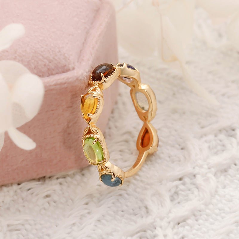 Bague pierres naturelles revitalisantes - argent plaqué or 14K - Biloria
