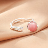Bague Quartz Rose Ajustable en Argent 925 Bijou Fleur - Biloria