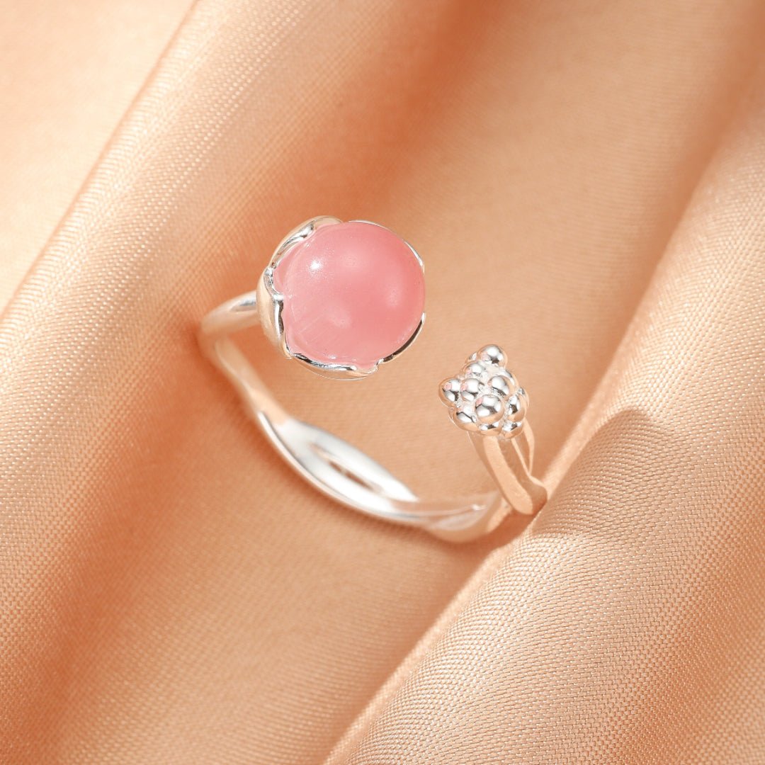 Bague Quartz Rose Ajustable en Argent 925 Bijou Fleur - Biloria