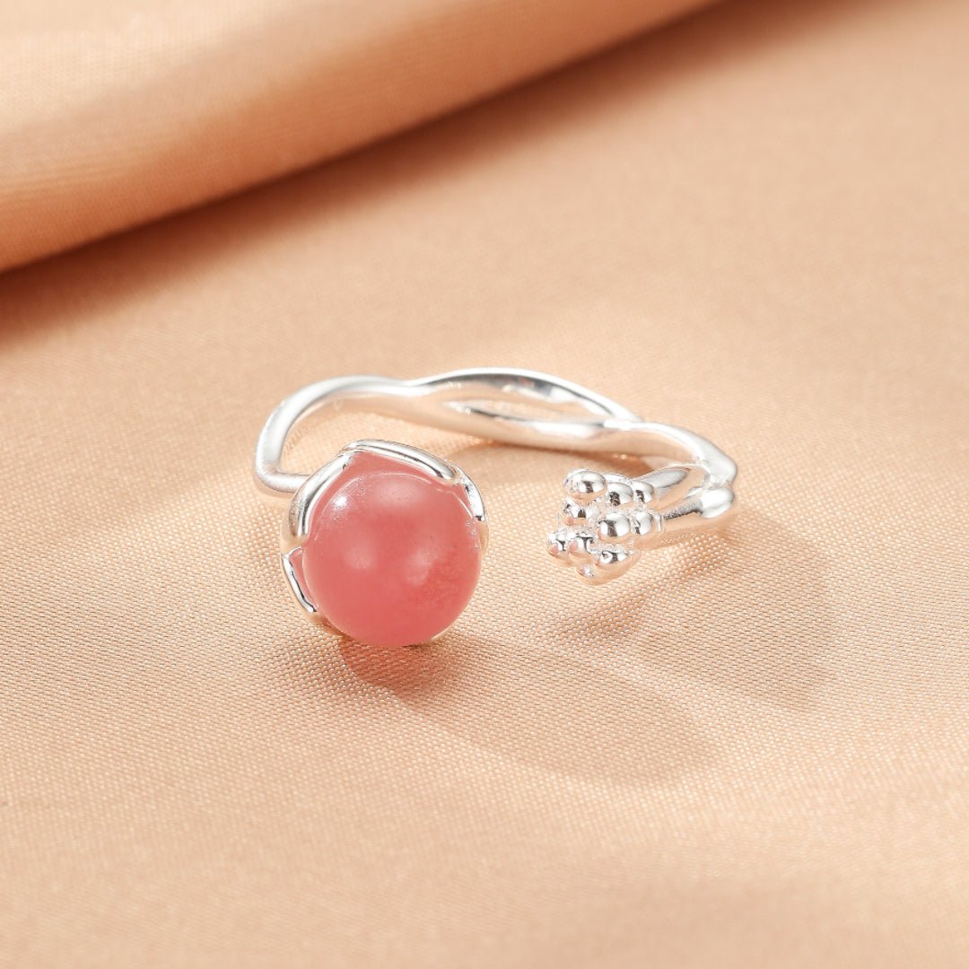 Bague Quartz Rose Ajustable en Argent 925 Bijou Fleur - Biloria