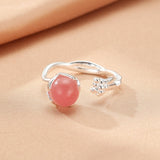 Bague Quartz Rose Ajustable en Argent 925 Bijou Fleur - Biloria