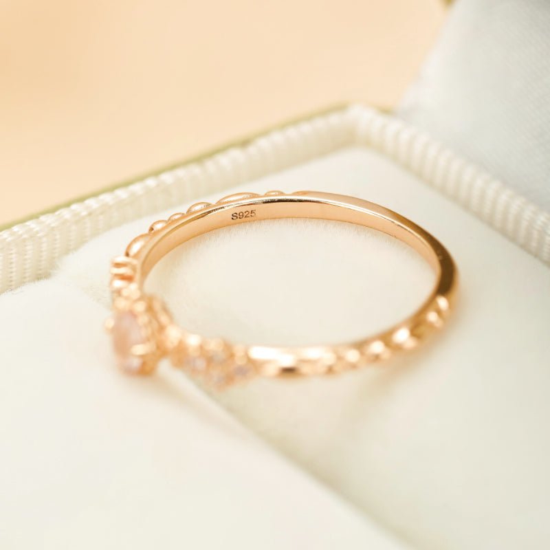 Bague Quartz Rose Amour Émotionnel - Argent Plaqué Or - Biloria