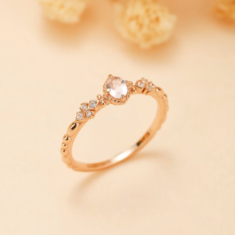 Bague Quartz Rose Amour Émotionnel - Argent Plaqué Or - Biloria