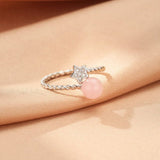 Bague Quartz Rose Argent 925 Ajustable Étoile Zircon - Biloria