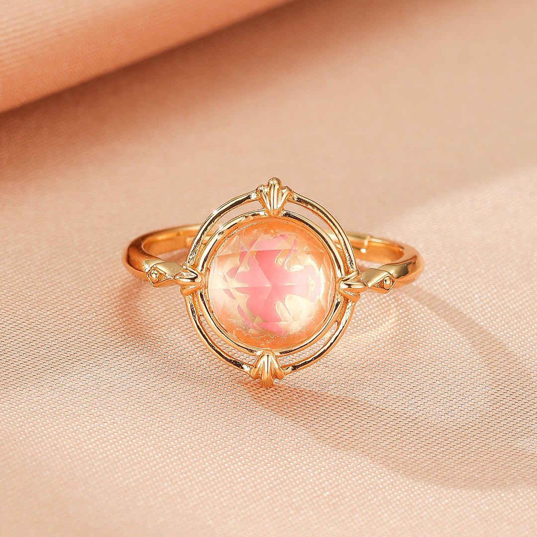 Bague Quartz Rose Aura Radieuse Argent Plaqué Or 10K - Biloria