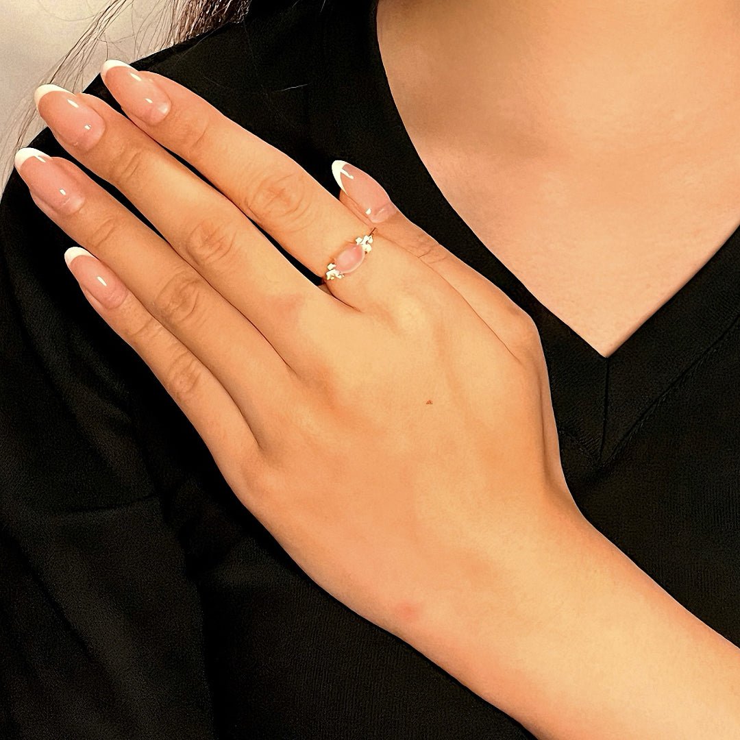 Bague Quartz Rose Éclat d'Étoile Argent Plaqué Or - Biloria