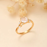 Bague Quartz Rose et Zircon Argent Plaqué Or Design Feuillu Feng Shui - Biloria