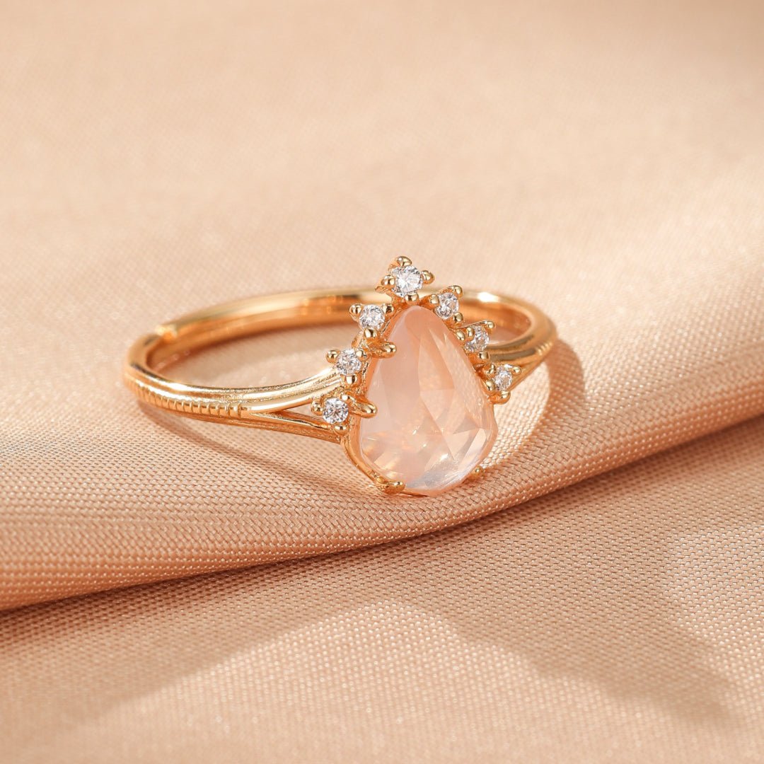 Bague Quartz Rose Goutte Étoilée Argent Plaqué Or 9K - Biloria