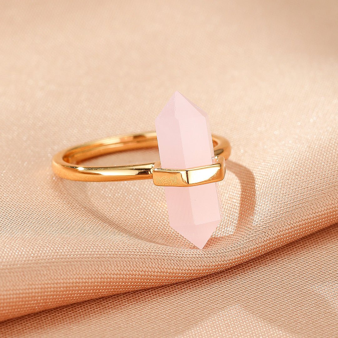 Bague Quartz Rose Pointe Cristal – Argent Plaqué Or 10K - Biloria
