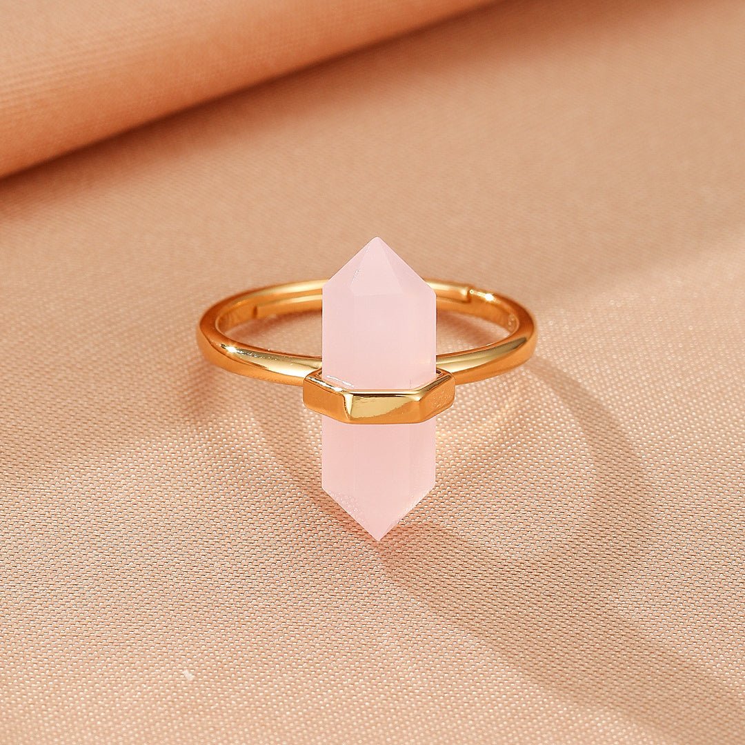 Bague Quartz Rose Pointe Cristal – Argent Plaqué Or 10K - Biloria