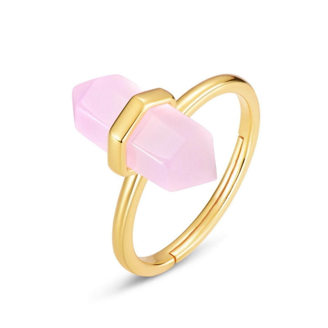 Bague Quartz Rose Pointe Cristal – Argent Plaqué Or 10K - Biloria