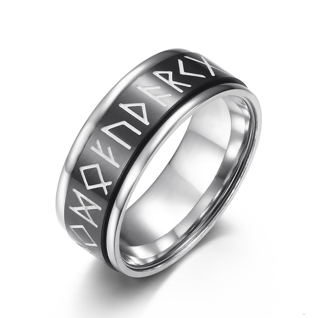 Bague Runes Nordiques Phosphorescente - Acier Inoxydable - Biloria