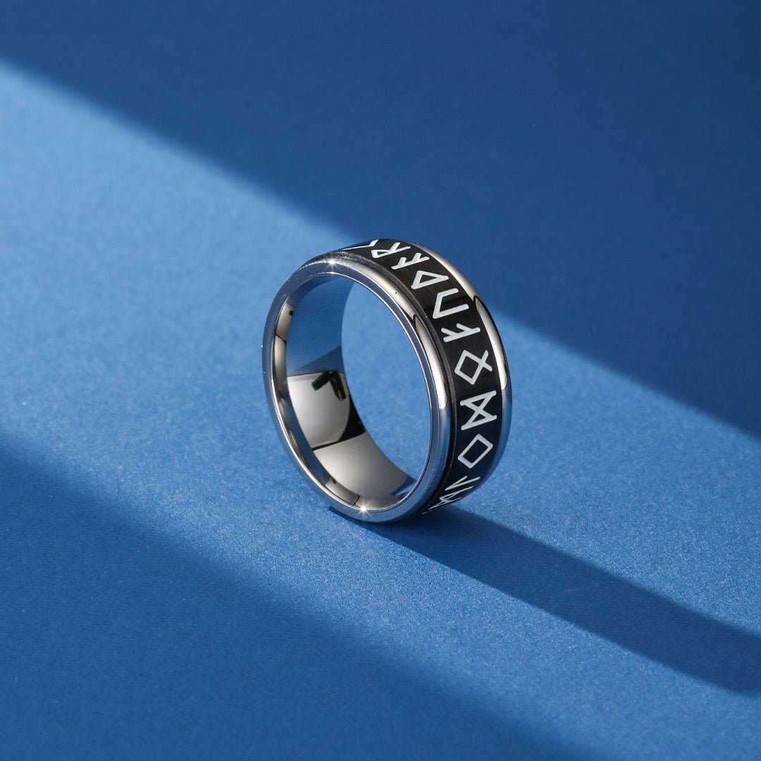 Bague Runes Nordiques Phosphorescente - Acier Inoxydable - Biloria