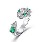 Bague Serpent Mystique avec Émeraude et Zircons - Argent 925 Ajustable - Biloria
