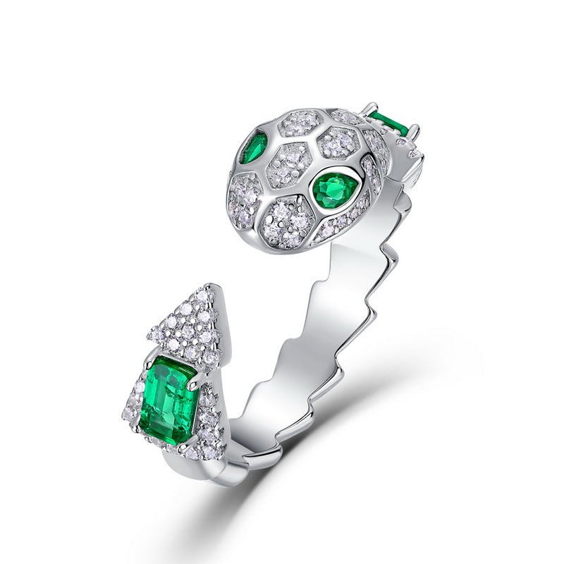 Bague Serpent Mystique avec Émeraude et Zircons - Argent 925 Ajustable - Biloria
