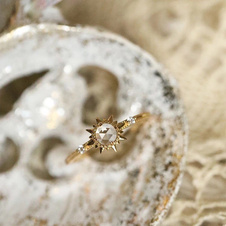Bague Soleil Quartz Clair Argent Plaqué Or Ajustable - Biloria