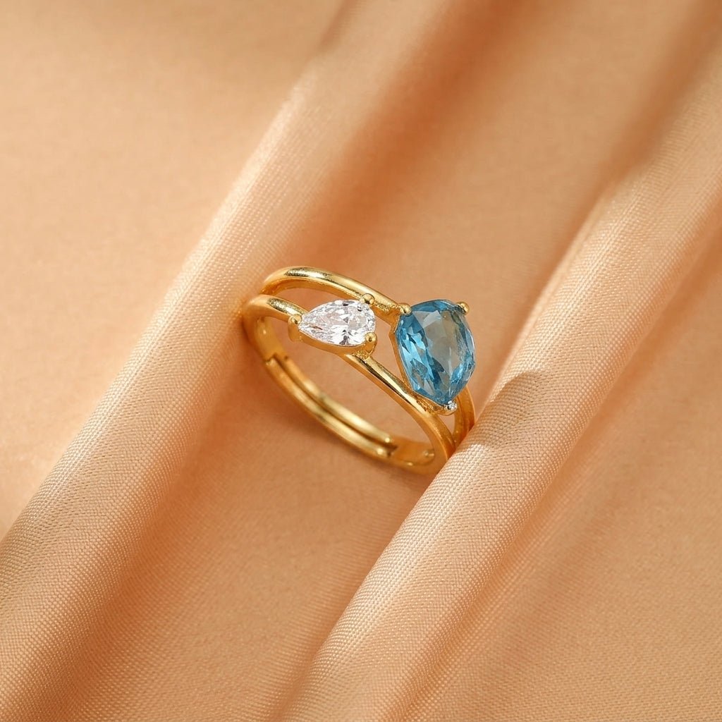 Bague Topaze avec Zircon, Argent Plaqué Or – Bijou Ajustable - Biloria