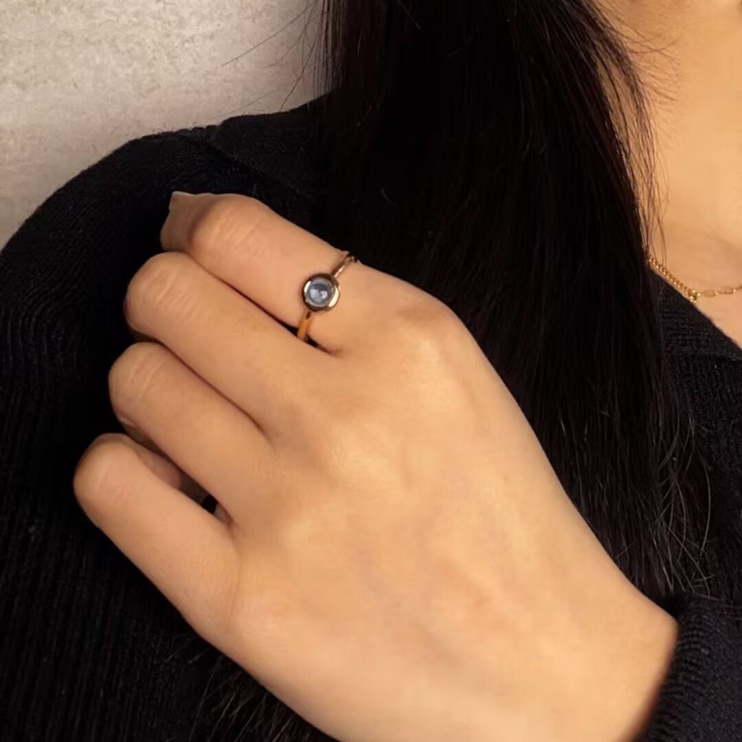 Bague Topaze Bleue 6 mm en Argent Plaqué Or - Biloria