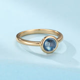 Bague Topaze Bleue 6 mm en Argent Plaqué Or - Biloria