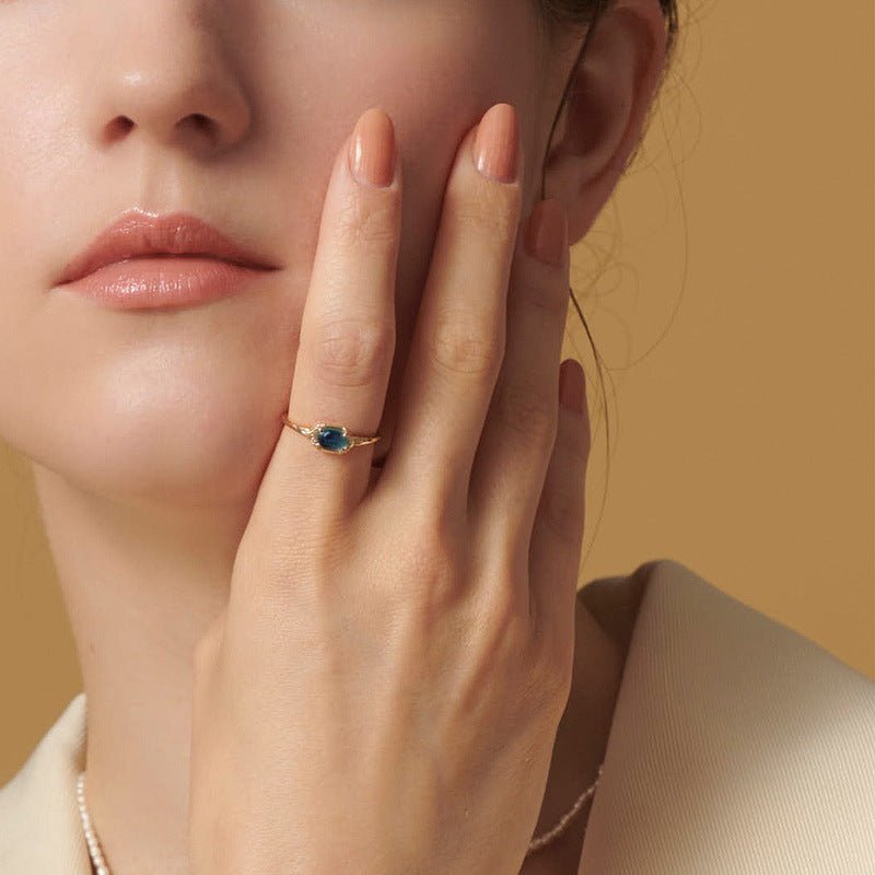 Bague Topaze Bleue Ajustable Argent Plaqué Or - Biloria
