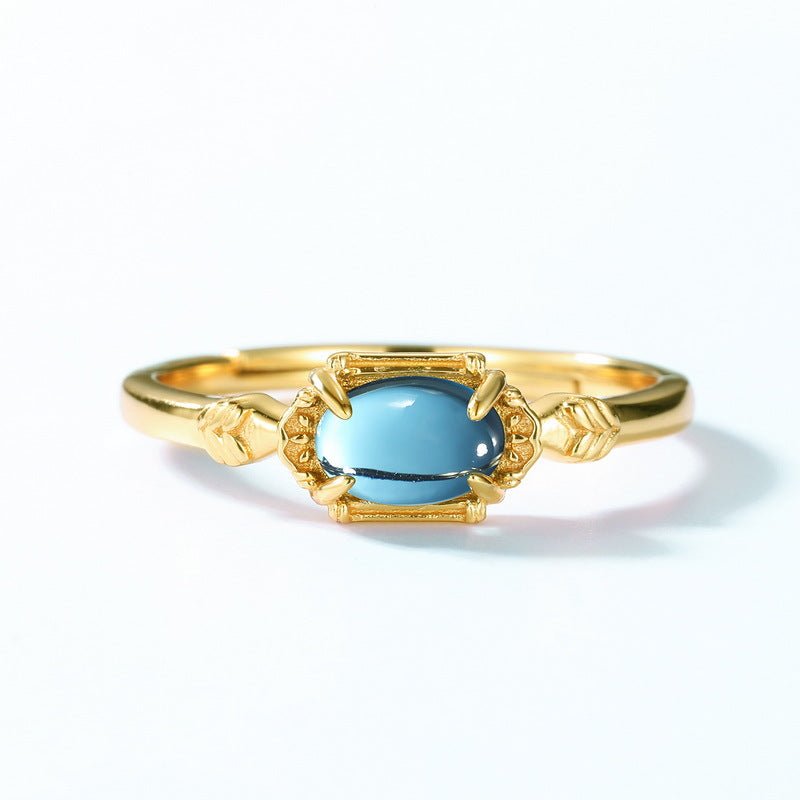 Bague Topaze Bleue Ajustable Argent Plaqué Or - Biloria