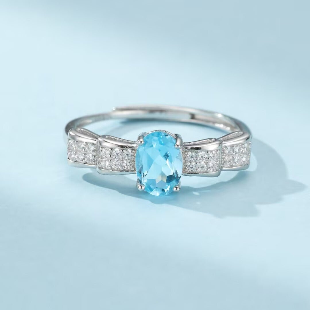 Bague Topaze Bleue Argent 925 Ajustable Fait Main - Biloria