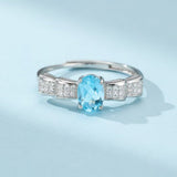 Bague Topaze Bleue Argent 925 Ajustable Fait Main - Biloria