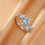 Bague Topaze Bleue Argent S925 Ajustable Zircon - Biloria