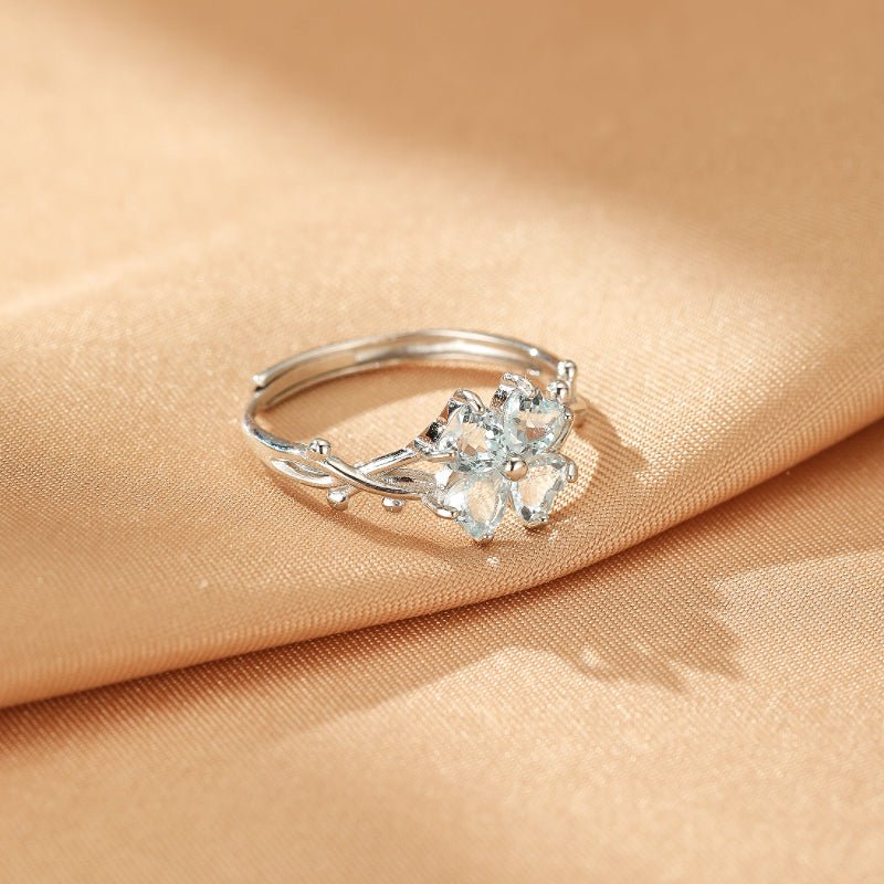 Bague Topaze Trèfle Céleste en Argent 925 Ajustable - Biloria