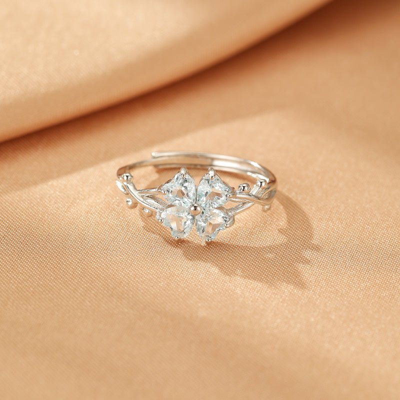 Bague Topaze Trèfle Céleste en Argent 925 Ajustable - Biloria