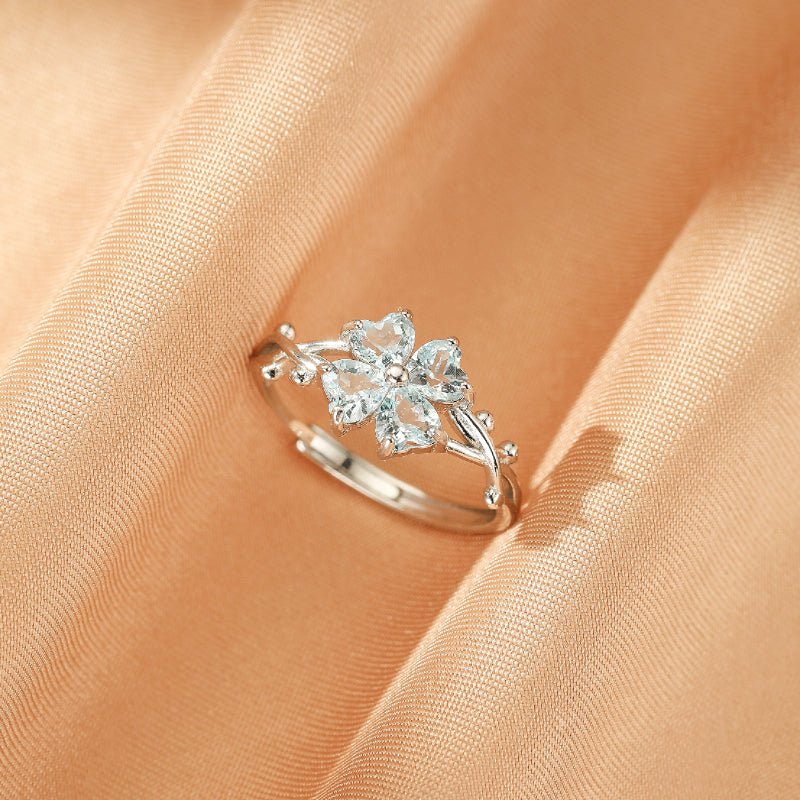 Bague Topaze Trèfle Céleste en Argent 925 Ajustable - Biloria