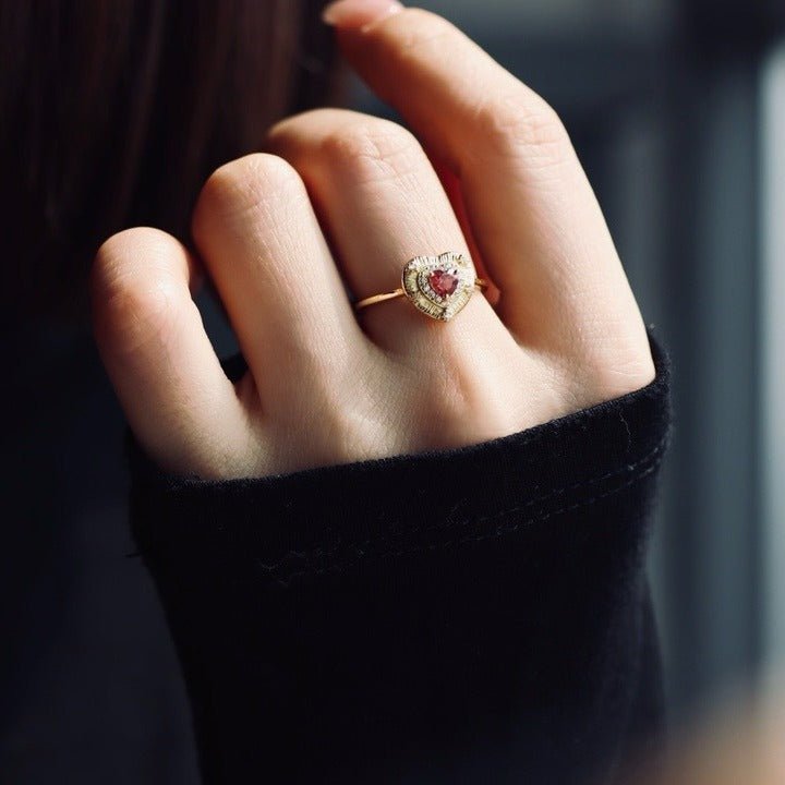 Bague Tourmaline Rose Cœur Lumineux – Argent Plaqué Or 18K Ajustable - Biloria
