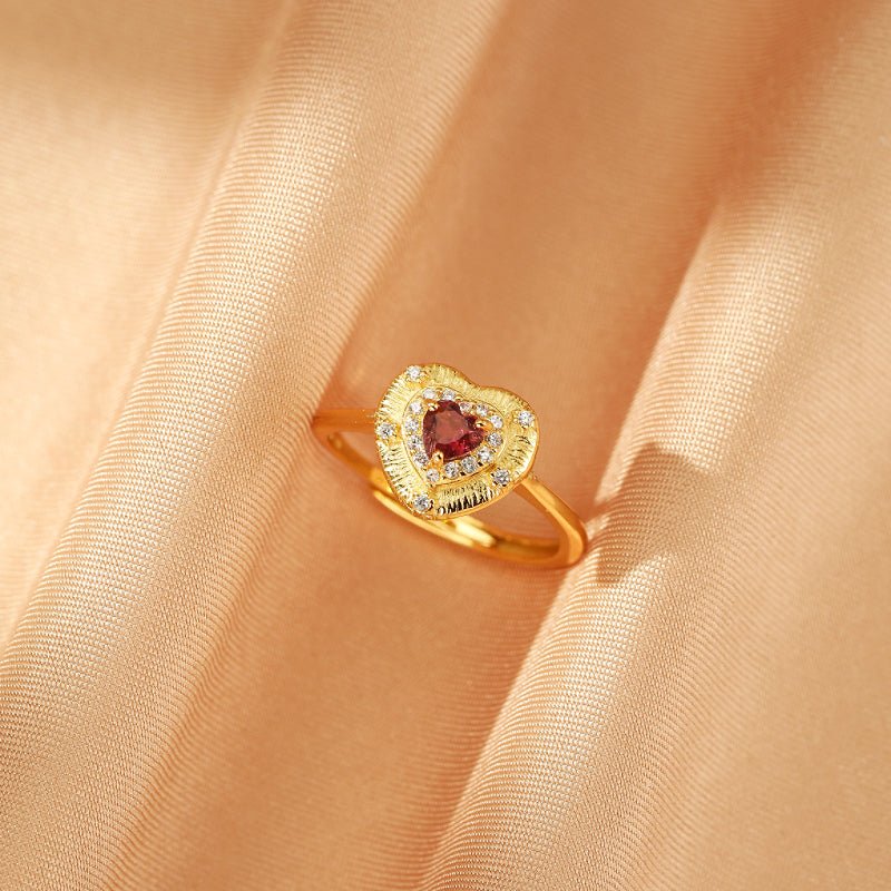 Bague Tourmaline Rose Cœur Lumineux – Argent Plaqué Or 18K Ajustable - Biloria