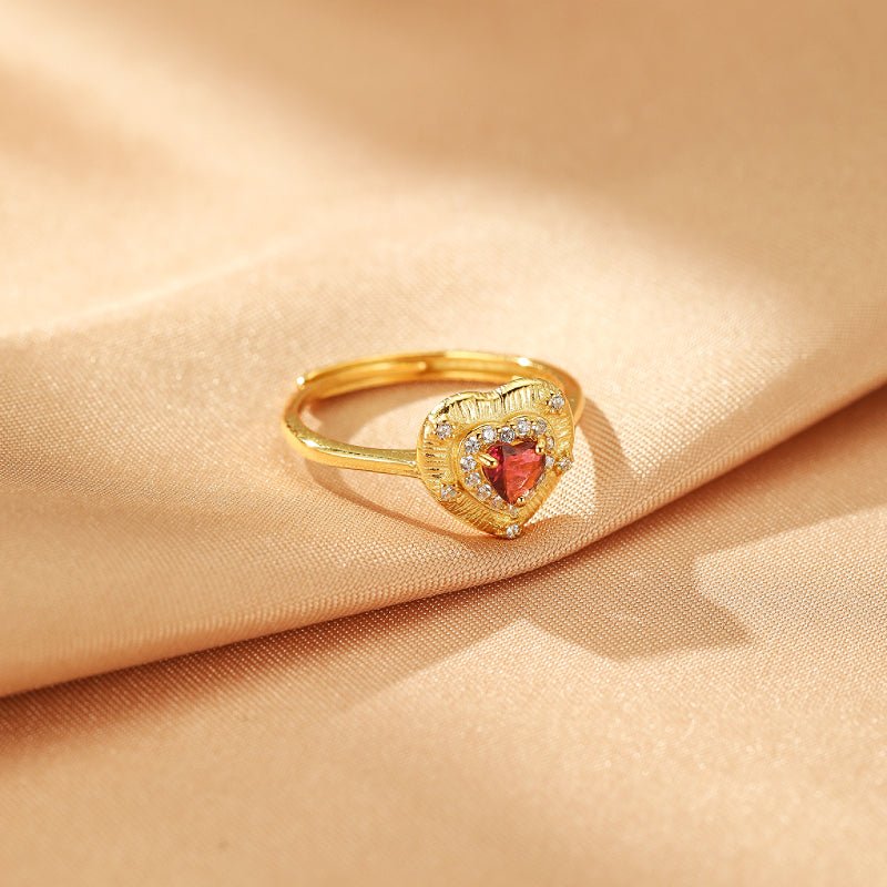Bague Tourmaline Rose Cœur Lumineux – Argent Plaqué Or 18K Ajustable - Biloria