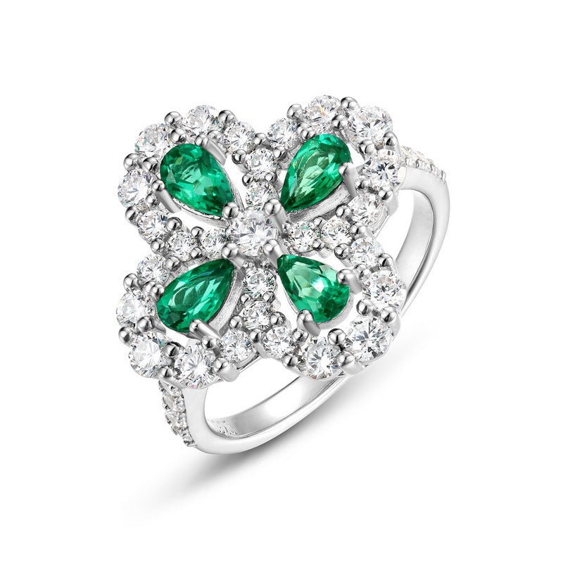 Bague Trèfle Émeraude Argent 925 – Chance et Élégance - Biloria
