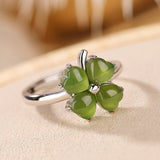 Bague Trèfle Jade Argent Plaqué Or Feng Shui Chance Harmonie - Biloria