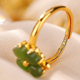 Bague Trèfle Jade Argent Plaqué Or Feng Shui Chance Harmonie - Biloria