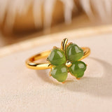 Bague Trèfle Jade Argent Plaqué Or Feng Shui Chance Harmonie - Biloria